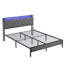Full Bed Frame With Storage Headboard, Charging Station & Led Lights - Metal Platform Bed, No Box Spring Needed, Noise , Dark Grey, Easy Assembly Grey Upholstered-116815190