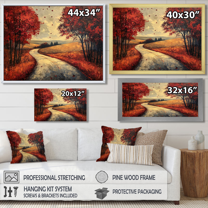«Country Lane In Autumn II», art mural forêt, H 30 po x l 40 po, Cadre flottant, Doré