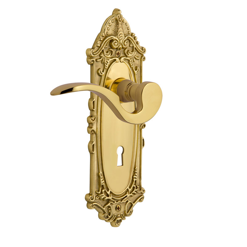 Victorian Plate Single Dummy with Decorative Keyhole and Manor Lever, Polished Brass, Left Handed