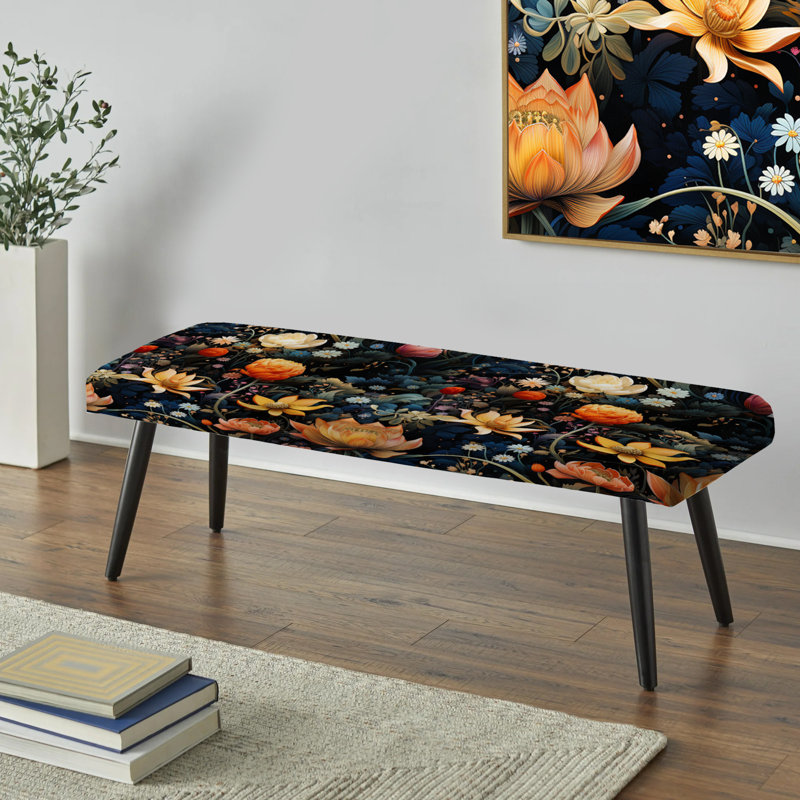 Automne sérénité fleurs - banc rembourré floral noir