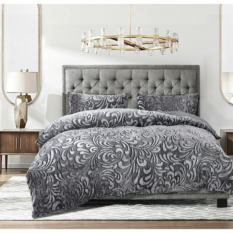 Solid Colour Duvet Cover Set with Pillowcases, Kingsize, Grey