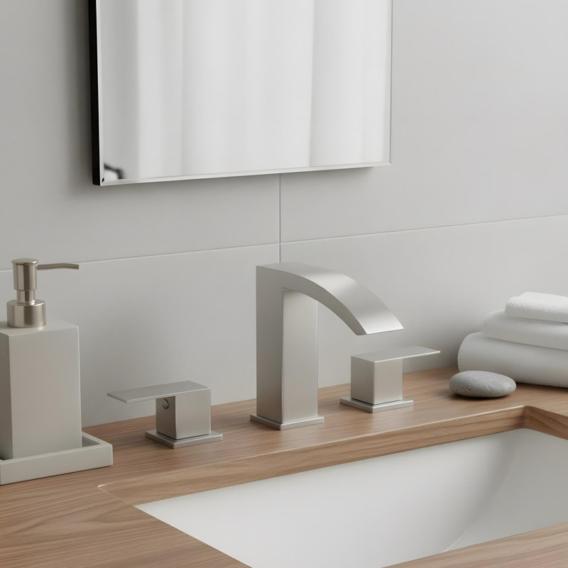 Robinet de lavabo de salle de bain 3 trous avec double poignée levier, Nickel brossé