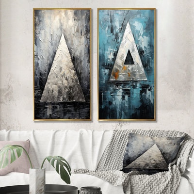 Triangle Trance Shimmering Silver - Abstract Shapes Wall Art Prints Set Of 2