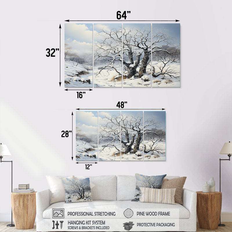 «Winter S Tree Sycamore I - Tree Sycamore», art mural sur toile 4 pièces, H 28 po x l 48 po
