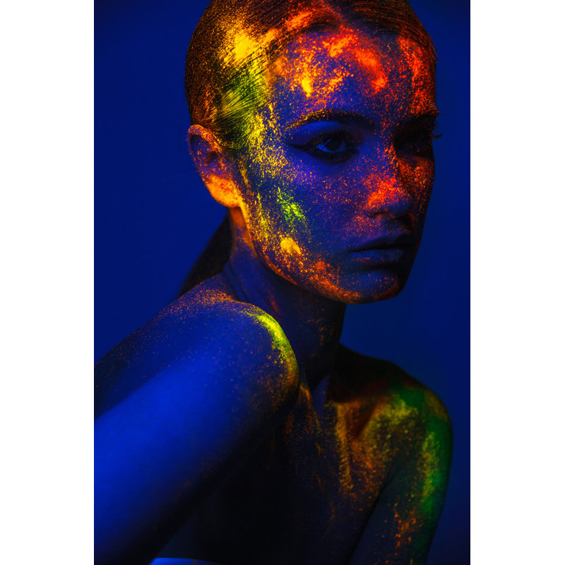 Girl With Neon Makeup Powder by Puhhha - Wrapped Canvas Print, 76cm H x 51cm W