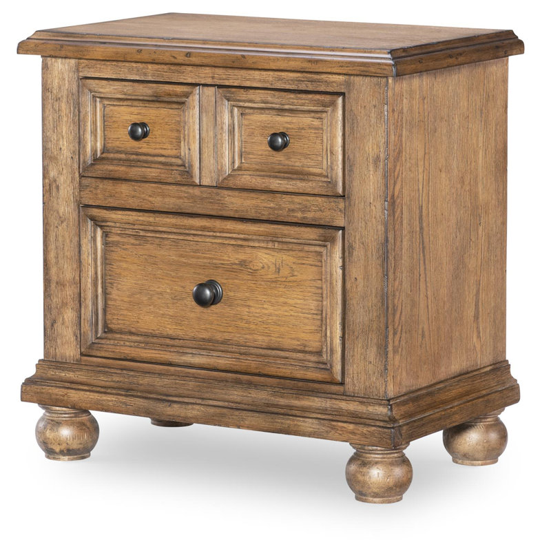 Table de chevet à 2 tiroirs et prises de courant Vintage Oak