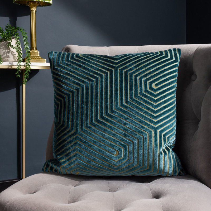 Evoke Geometric Square Throw Cushion, Feather, Teal