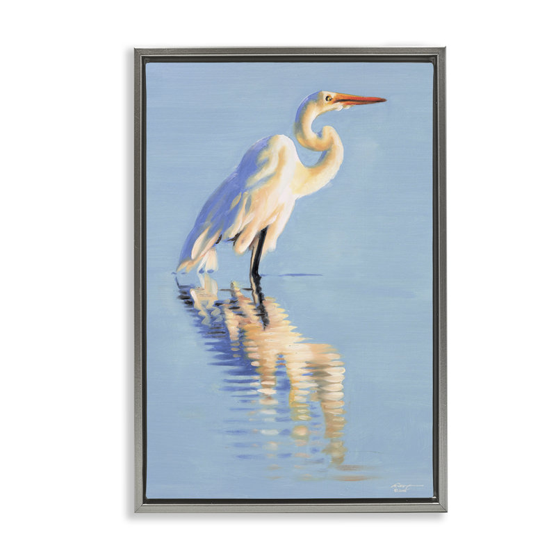Toile «Blue Egret Reflection» par D. Rust, Cadre flottant gris lustré, H 25 po x l 17 po