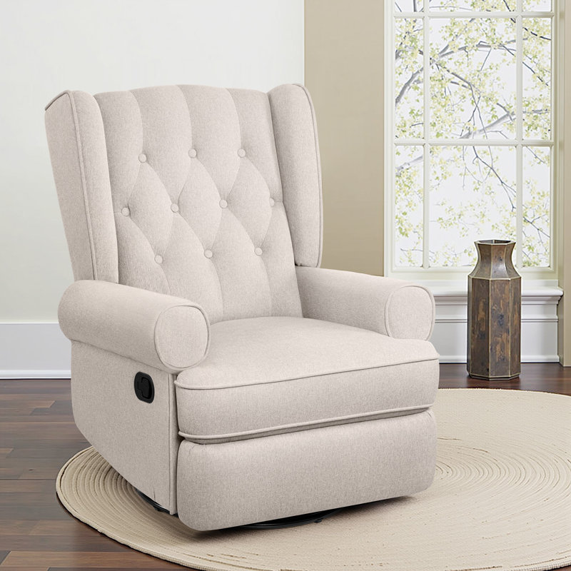 Venancia 30 Wide  Swivel and Rocker Manual Recliner with Wing Back, Beige