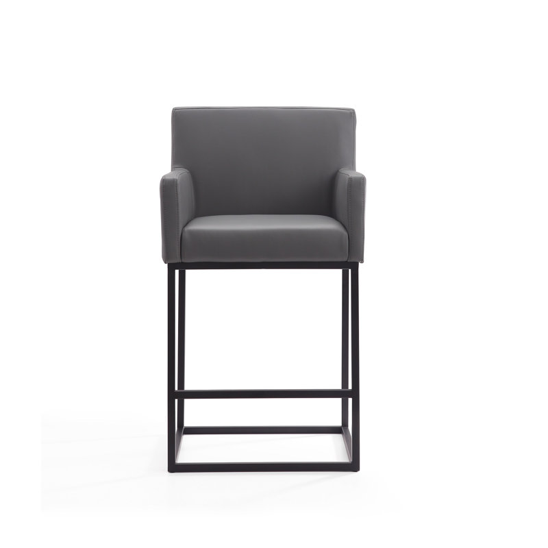 Tabouret de comptoir en cuir Ambre, Gris, Tabouret de comptoir (siège d'une hauteur de 26 p