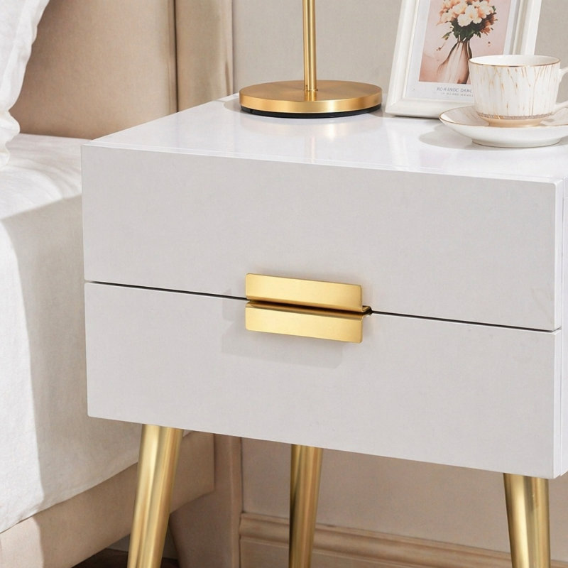 Table d'appoint avec 2 tiroirs, Doré / blanc, H 24,55 po x l 18,5 po x P 18,5 po