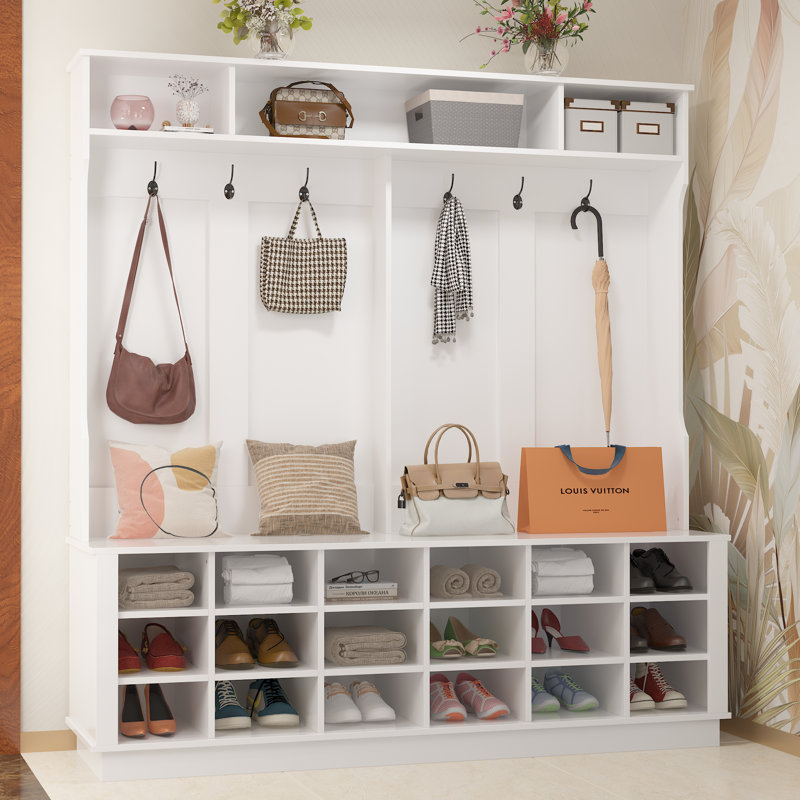 Hall Tree 63'' Wide with Bench and Shoe Storage