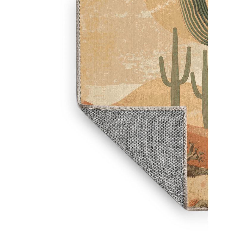 Tapis beige rustique lavable à la machine Orlandra Saguaro, 7 x 9