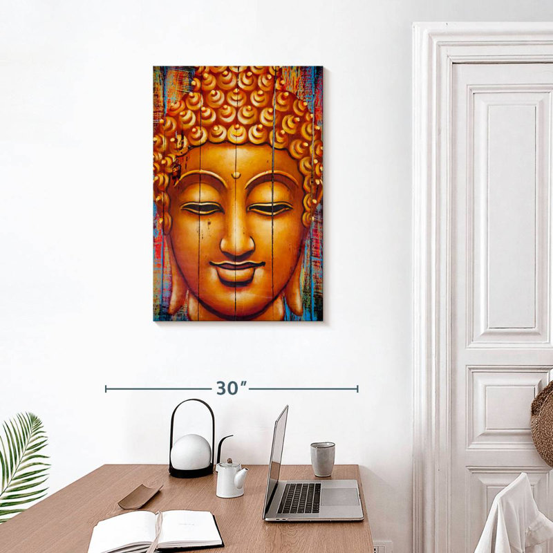 Leisha Buddha Face On Planks, 30" H x 20" W
