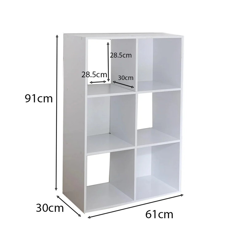 Northville 61cm W Cube Bookcase, White/Black, (6 Shelves) 91cm H x 61cm W x 30cm D