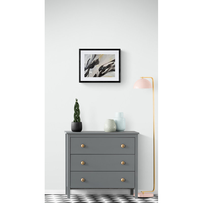 Swallows Descend and Chrysanthemums in Bloom Framed Print, 24" H x 32" W, Black Framed Canvas