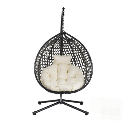 Sturdy Hammock Chair With Stand, Durable Rattan Weaving, Comfortable Indoor Outdoor Swing, Soft Removable Cushion, Ideal For Balcony, Bedroom, Or Garden