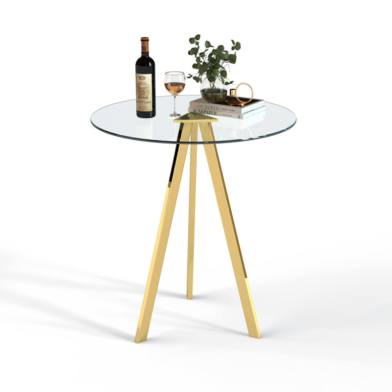 Round Coffee Table, Dining Table Set of 1, Modern Kitchen Glass Table, 31.5" Round Tempered Glass BAR Table top,Clear BAR Table Metal Legs for Small Spaces, Bistro Pub, Cafe