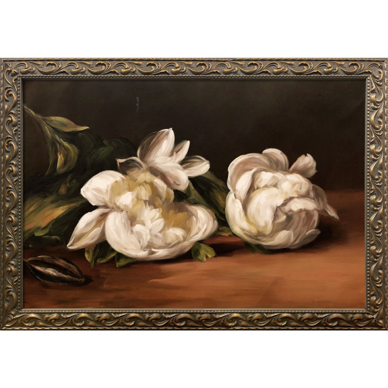 "Branche de pivoines blanches avec sécateurs" par Édouard Manet, impression sur toile, H 30 po x l 42 po x P 2 po, Or