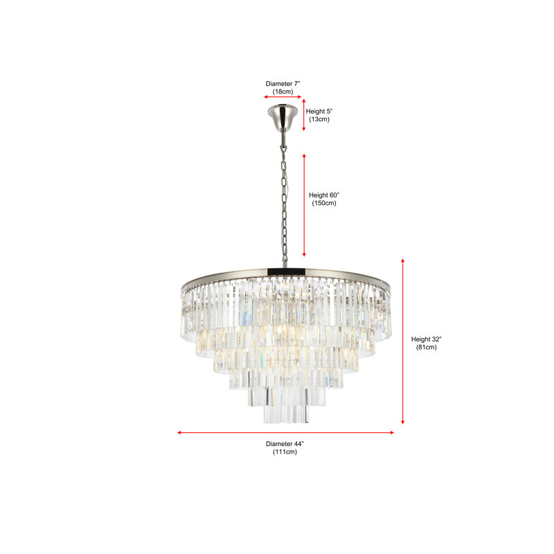 Yazmin 10 - Light Tiered Chandelier, Polished Nickel, Crystal (Clear)