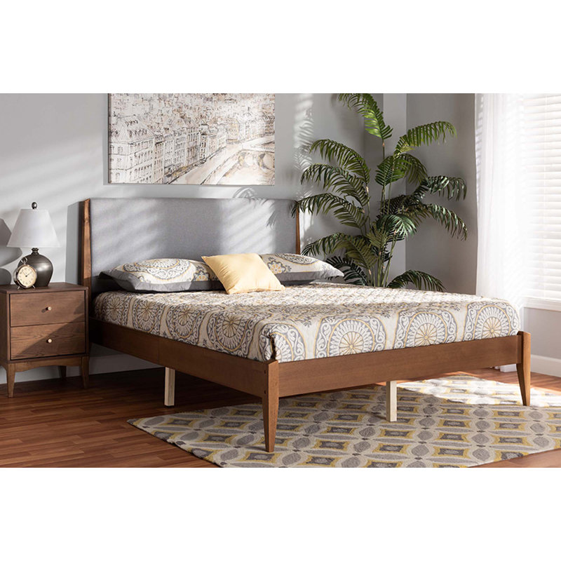 Rolph Upholstered Slat Bed, Light Gray/Walnut, Full/Double