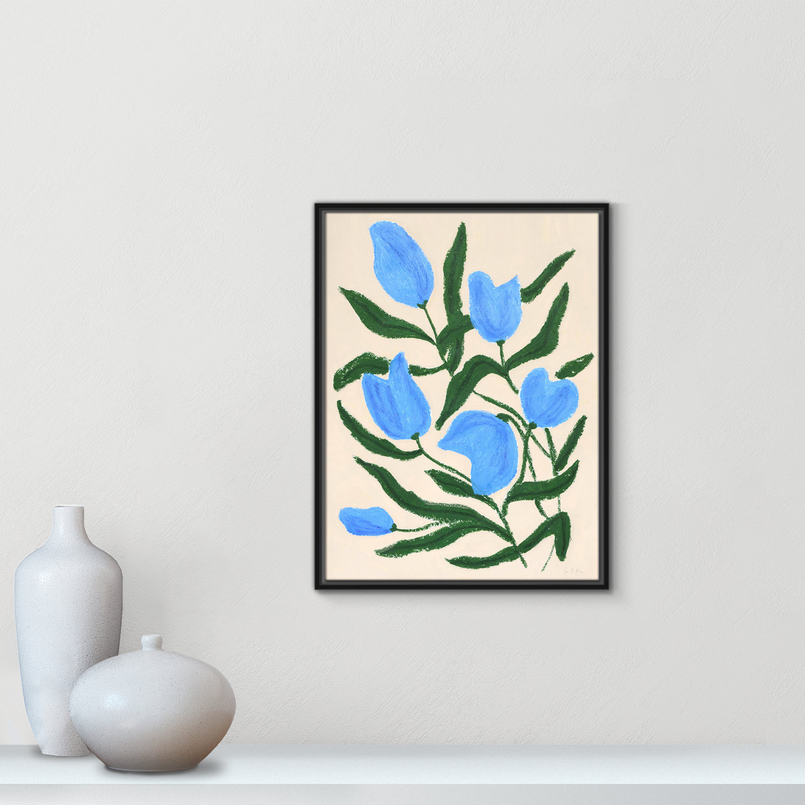 Blue Tulips Print by Camilla Bergqvist, Black, 25.5" H x 19.5" W