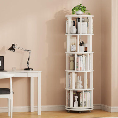 Bibliothèque rotative à 5 niveaux, tablette pivotante à 360 °, bibliothèque étroite pour petits espaces, coins, chambres ou bureaux - Blanc