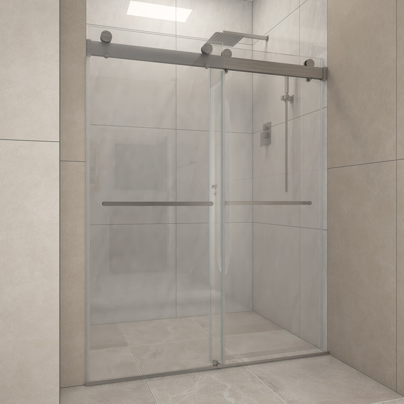 60'' - W x 70'' H Door Frameless Shower Door with, Brushed Nickel