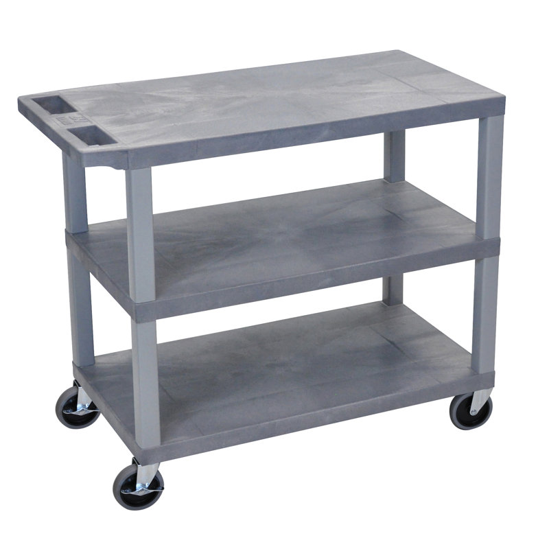 Chariot utilitaire avec 3 tablettes plates E Series, Gris