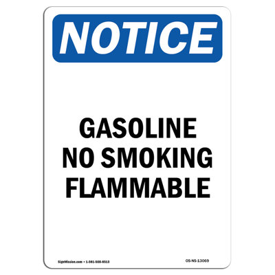 Gasoline No Smoking Flammable Sign