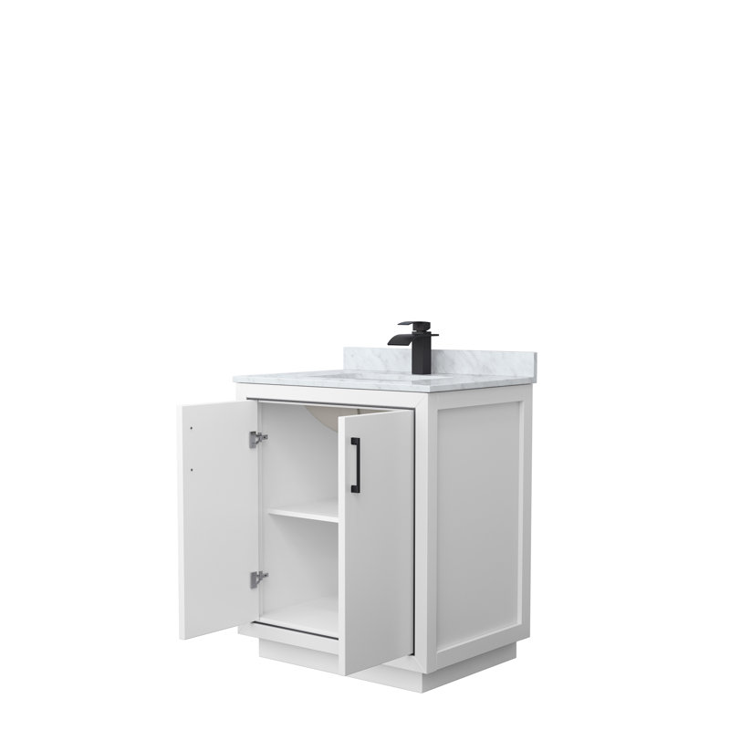 Icon 30'' W Single Vanity, White, Matte Black, White Carrara