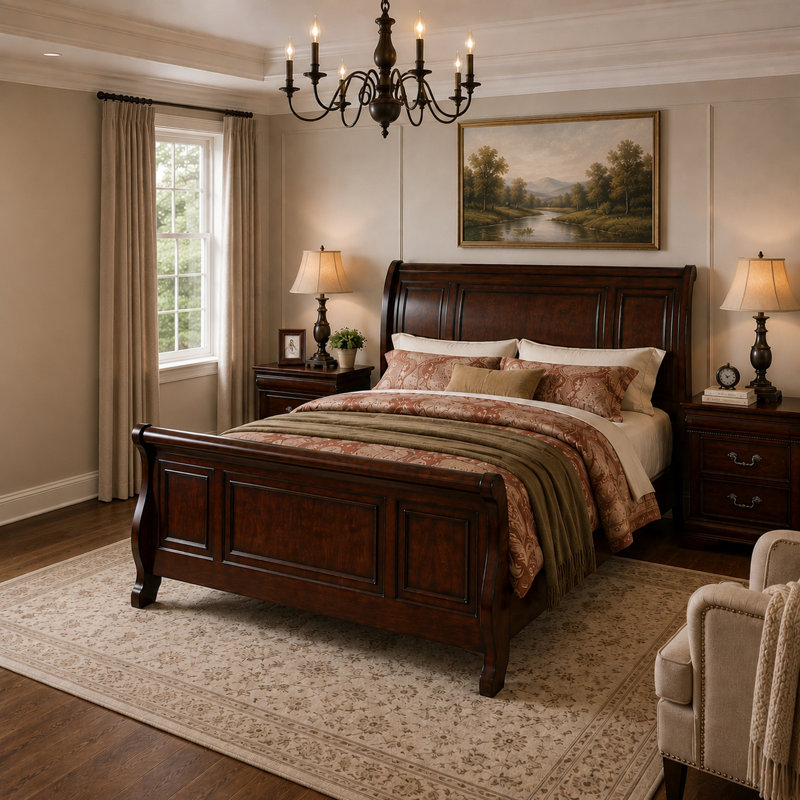Ensemble de chambre à coucher, bois brun, ensemble de 3 pièces avec 2 tables de chevet, Queen