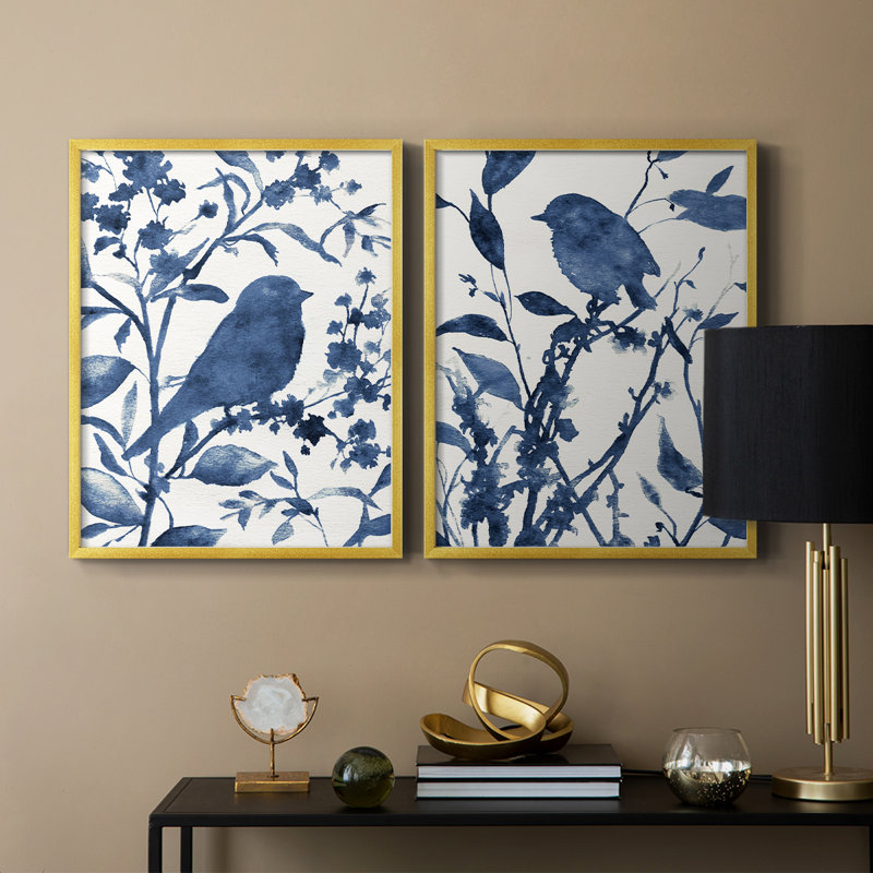 «Bluebird Silhouette I», reproduction encadrée de qualité supérieure - prête à être accrochée - aucun clou requis - aucun clou requis