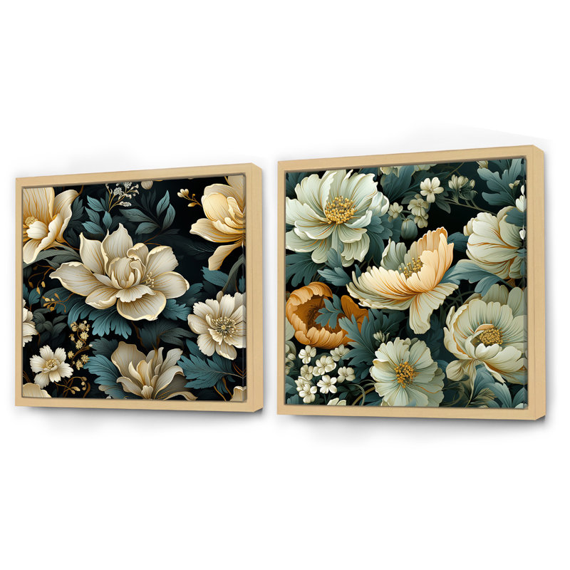 Gouet - Ensemble de 2 collages carrés botaniques abstraits, Cadre flottant brun, H 36 po x l 73 po