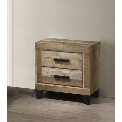 Farmhouse 2 Drawer Nightstand In Weathered Brown Pine