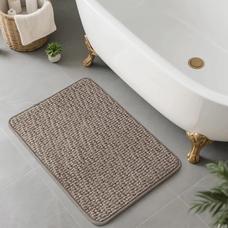 Extra Soft Absorbent Corduroy Non-Slip Bath Rug, 16"W x 24"L, Smoke Gray