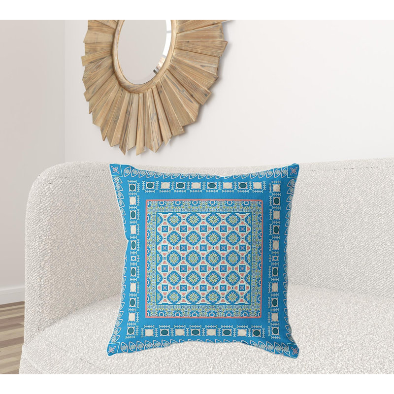 Coussin décoratif 26 po x 26 po Broadcloth Floral, Floral bleu / noir