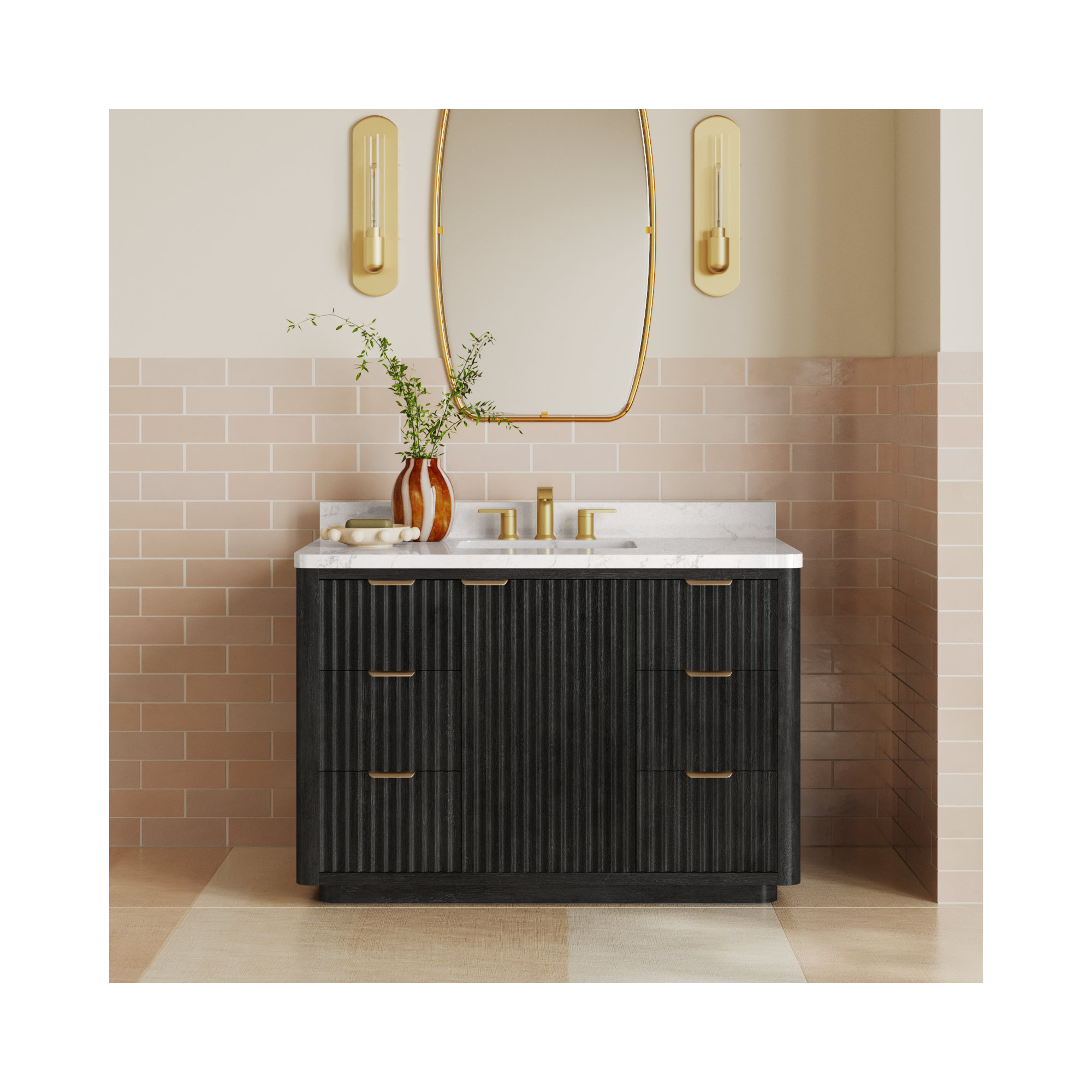 Adela 48'' Single Bathroom Vanity, Black, White, Gold