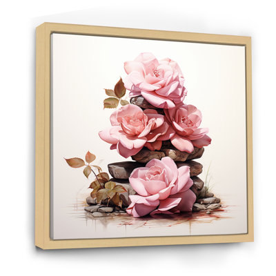 Rose rose empilée sur des pierres spirituelles II - Art mural rose