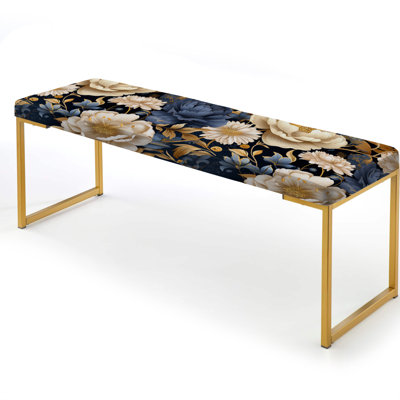 Peonies Boho Pattern - Floral Upholstered Gold Bench