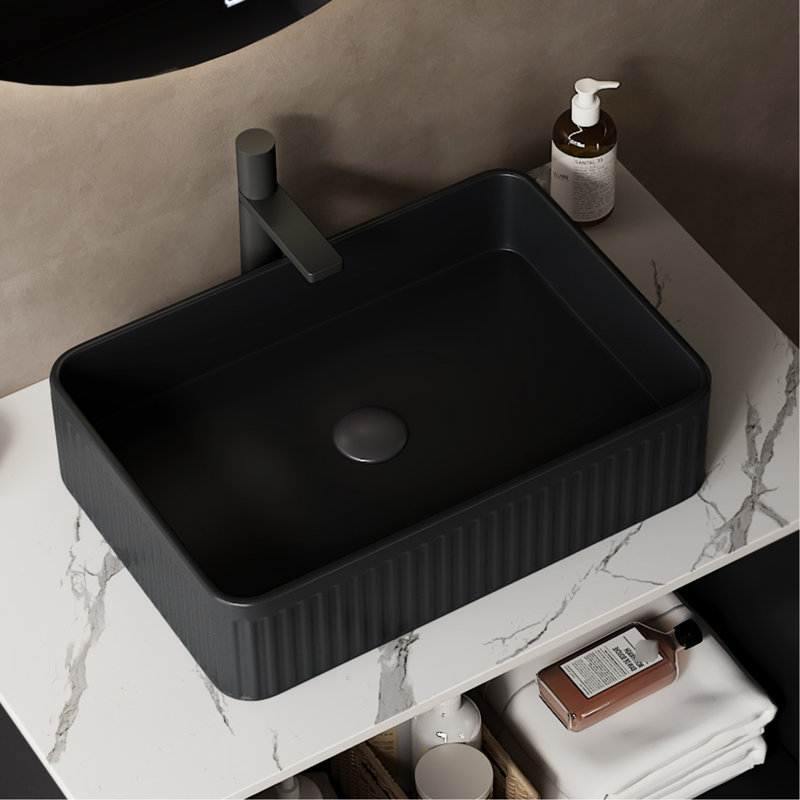 Lavabo de salle de bain rectangulaire de 20 po en céramique noir mat pour salle de bain, sans robinet, magnifiquement conçu, avec vasque de salle de bain de haute qualité sans conception pratique