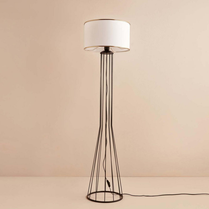 Lampe sur pied élégante avec abat-jour 100% tissu, hauteur de 56,7 po | Cadre durable en 100% métal, bouchon de 15 po de diamètre | Douille E27, 40 W maximum | Design élégant blanc et noir, parfait pour le salon, la chambre à coucher ou le bureau