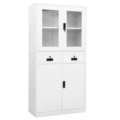Filing Cabinet Storage Cabinet for Office Steel and Tempered Glass