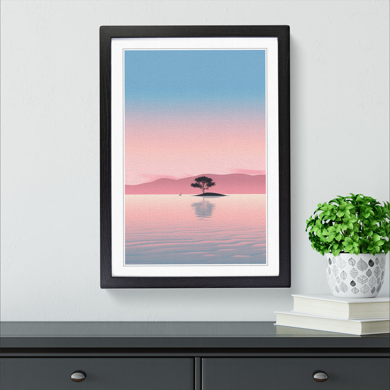 Lake Minimalism - Single Picture Frame Print on Wood, 34cm H x 25cm W x 2cm D, Black Framed