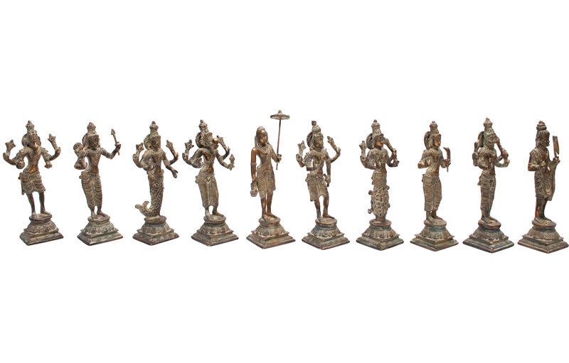 Ensemble de 10 statues Dashavatara Ten Incarnations of Lord Vishnu, Antique