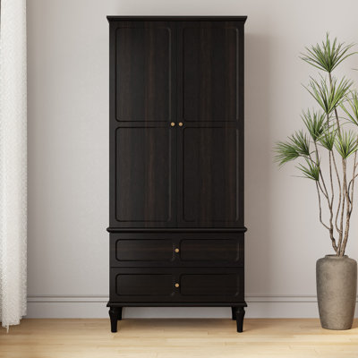 70.86" Mid-Century Style Freestanding Wooden Wardrobe with 2 Drawers