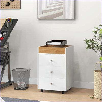 Armoires | Armoire de rangement sous le bureau à 3 tiroirs Modern, support pour imprimante avec plateau amovible, blanc neige | Blanc | Panneau de particules