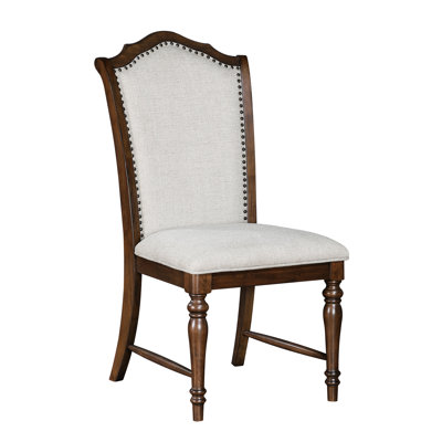 Chaises d'appoint de style traditionnel de 2 pièces avec finition cerisier, revêtement texturé gris, garniture cloutée pour la salle à manger, assise de 20,5 po de hauteur, produit assemblé en simple H de 43 po avec finition et rembourrage en tissu