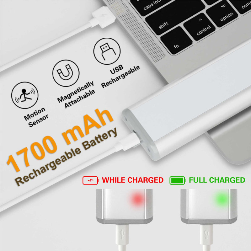 Éclairage de salle de bain sans fil 11,81 pouces, lumière de placard à capteur de mouvement rechargeable 18LED