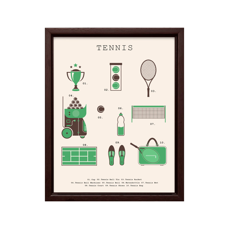 Accessoires de tennis, Canevas, H 24 po x l 32 po, Encadrement brun